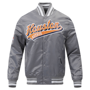 CHAMARRA HOUSTON ASTROS SCRIPT TAIL MENS SATIN JACKET GRAY en STOCK