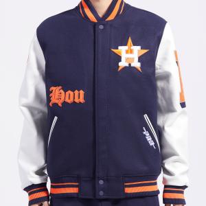 CHAMARRA STON ASTROS OLD ENGLISH RIB WOOL VARSITY JACKET MIDNIGHT NAVY ORANGE MIDNIGHT NAVY en STOCK