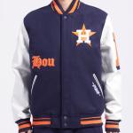 CHAMARRA STON ASTROS OLD ENGLISH RIB WOOL VARSITY JACKET MIDNIGHT NAVY ORANGE MIDNIGHT NAVY en STOCK