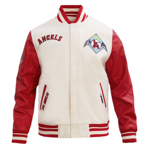 CHAMARRA ANGELES ANGELS RETRO CLASSIC RIB WOOL VARSITY JACKET EGGSHELL RED en STOCK
