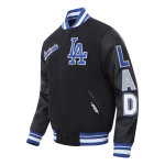 CHAMARRA LOS ANGELES DODGERS SCRIPT TAIL MENS RIB WOOL VARSITY BLACK DODGER BLUE en STOCK