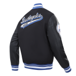 CHAMARRA LOS ANGELES DODGERS SCRIPT TAIL MENS RIB WOOL VARSITY BLACK DODGER BLUE en STOCK