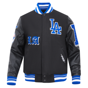 CHAMARRA ANGELES DODGERS OLD ENGLISH RIB WOOL VARSITY JACKET BLACK DODGER BLUE en STOCK