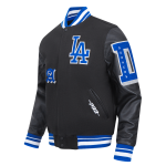 CHAMARRA ANGELES DODGERS OLD ENGLISH RIB WOOL VARSITY JACKET BLACK DODGER BLUE en STOCK