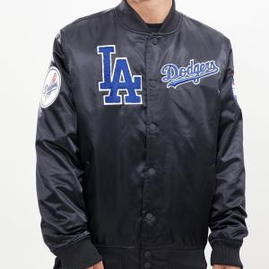 CHAMARRA ANGELES DODGERS CHEST HIT LOGO SATIN JACKET BLACK en STOCK