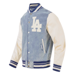 CHAMARRA ANGELES DODGERS VARSITY BLUES DENIM VARSTIY JACKET DENIM LINEN en STOCK