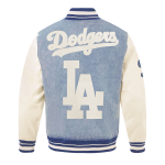 CHAMARRA ANGELES DODGERS VARSITY BLUES DENIM VARSTIY JACKET DENIM LINEN en STOCK