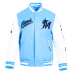CHAMARRA MIAMI MARLINS SCRIPT TAIL MENS RIB WOOL VARSITY UNIVERSITY BLUE WHITE en STOCK