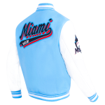 CHAMARRA MIAMI MARLINS SCRIPT TAIL MENS RIB WOOL VARSITY UNIVERSITY BLUE WHITE en STOCK