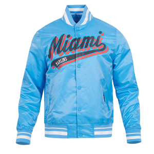 CHAMARRA MIAMI MARLINS SCRIPT TAIL MENS SATIN JACKET UNIVERSITY BLUE en STOCK