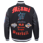 CHAMARRA I MARLINS OLD ENGLISH RIB WOOL VARSITY JACKET BLACK en STOCK