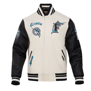 CHAMARRA IDA MARLINS RETRO CLASSIC RIB WOOL VARSITY JACKET EGGSHELL BLACK en STOCK