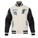 CHAMARRA IDA MARLINS RETRO CLASSIC RIB WOOL VARSITY JACKET EGGSHELL BLACK en STOCK