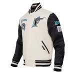 CHAMARRA IDA MARLINS RETRO CLASSIC RIB WOOL VARSITY JACKET EGGSHELL BLACK en STOCK