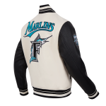 CHAMARRA IDA MARLINS RETRO CLASSIC RIB WOOL VARSITY JACKET EGGSHELL BLACK en STOCK