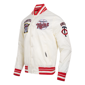 CHAMARRA NESOTA TWINS RETRO CLASSIC M RIB SATIN JACKET EGGSHELL RED en STOCK