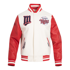 CHAMARRA NESOTA TWINS RETRO CLASSIC RIB VARSITY JACKET EGGSHELL RED en STOCK