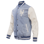 CHAMARRA NEW YORK METS VARSITY BLUES MENS DENIM VARSITY JACKET DENIM LINEN en STOCK