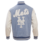 CHAMARRA NEW YORK METS VARSITY BLUES MENS DENIM VARSITY JACKET DENIM LINEN en STOCK
