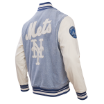 CHAMARRA NEW YORK METS VARSITY BLUES MENS DENIM VARSITY JACKET DENIM LINEN en STOCK