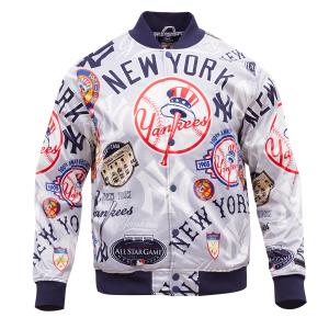 CHAMARRA YORK YANKEES AOP SATIN JACKET MIDNIGHT NAVY en STOCK