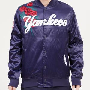 CHAMARRA YORK YANKEES ROSES SATIN JACKET MIDNIGHT NAVY en STOCK