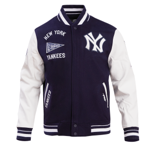 CHAMARRA YORK YANKEES RETRO CLASSIC RIB WOOL VARSITY JACKET MIDNIGHT NAVY WHITE en STOCK