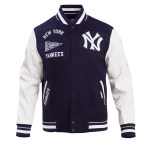 CHAMARRA YORK YANKEES RETRO CLASSIC RIB WOOL VARSITY JACKET MIDNIGHT NAVY WHITE en STOCK