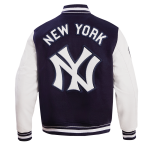 CHAMARRA YORK YANKEES RETRO CLASSIC RIB WOOL VARSITY JACKET MIDNIGHT NAVY WHITE en STOCK