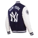 CHAMARRA YORK YANKEES RETRO CLASSIC RIB WOOL VARSITY JACKET MIDNIGHT NAVY WHITE en STOCK