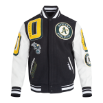 CHAMARRA LAND ATHLETICS MASH UP M RIB WOOL VARSITY JACKET BLACK WHITE en STOCK
