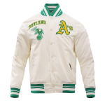 CHAMARRA AND ATHLETICS RETRO CLASSIC RIB SATIN JACKET EGGSHELL KELLY GREEN en STOCK