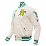 CHAMARRA AND ATHLETICS RETRO CLASSIC RIB SATIN JACKET EGGSHELL KELLY GREEN en STOCK