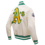 CHAMARRA AND ATHLETICS RETRO CLASSIC RIB SATIN JACKET EGGSHELL KELLY GREEN en STOCK