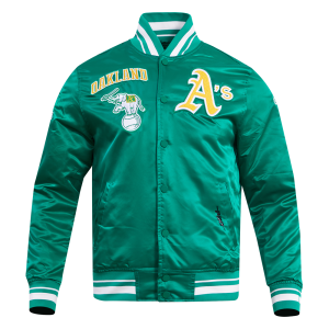 CHAMARRA AND ATHLETICS RETRO CLASSIC RIB SATIN JACKET KELLY GREEN en STOCK