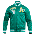 CHAMARRA AND ATHLETICS RETRO CLASSIC RIB SATIN JACKET KELLY GREEN en STOCK
