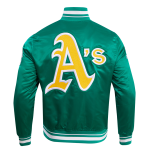 CHAMARRA AND ATHLETICS RETRO CLASSIC RIB SATIN JACKET KELLY GREEN en STOCK