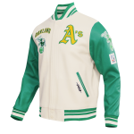 CHAMARRA AND ATHLETICS RETRO CLASSIC RIB WOOL VARSITY JACKET EGGSHELL KELLY GREEN en STOCK
