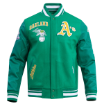 CHAMARRA AND ATHLETICS RETRO CLASSIC RIB WOOL VARSITY JACKET KELLY GREEN en STOCK