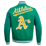 CHAMARRA AND ATHLETICS RETRO CLASSIC RIB WOOL VARSITY JACKET KELLY GREEN en STOCK