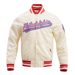 CHAMARRA PHILADELPHIA PHILLIES SCRIPT TAIL MENS SATIN JACKET EGGSHELL RED en STOCK