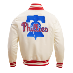 CHAMARRA PHILADELPHIA PHILLIES SCRIPT TAIL MENS SATIN JACKET EGGSHELL RED en STOCK