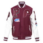 CHAMARRA ADELPHIA PHILLIES RETRO MASH UP RIB WOOL VARSITY JACKET WINE WHITE en STOCK