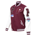CHAMARRA ADELPHIA PHILLIES RETRO MASH UP RIB WOOL VARSITY JACKET WINE WHITE en STOCK