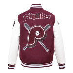CHAMARRA ADELPHIA PHILLIES RETRO MASH UP RIB WOOL VARSITY JACKET WINE WHITE en STOCK