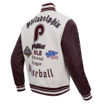 CHAMARRA ADELPHIA PHILLIES RETRO OLD ENGLISH RIB WOOL VARSITY JAC EGGSHELL WINE en STOCK
