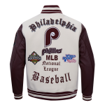 CHAMARRA ADELPHIA PHILLIES RETRO OLD ENGLISH RIB WOOL VARSITY JAC EGGSHELL WINE en STOCK