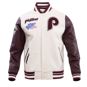 CHAMARRA ADELPHIA PHILLIES RETRO CLASSIC RIB WOOL VARSITY JACKET EGGSHELL WINE en STOCK