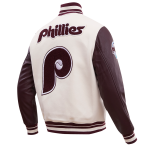 CHAMARRA ADELPHIA PHILLIES RETRO CLASSIC RIB WOOL VARSITY JACKET EGGSHELL WINE en STOCK