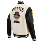 CHAMARRA SBURGH PIRATES RETRO CLASSIC RIB WOOL VARSITY JACKET EGGSHELL BLACK en STOCK